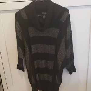 INC International Concepts Black and Glittery Silver Cowl Neck Sweater